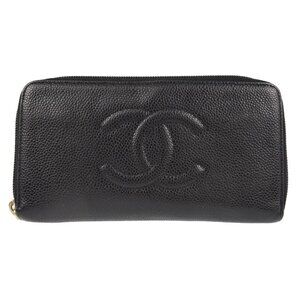 Chanel Black Calfskin Zip Around Long Wallet